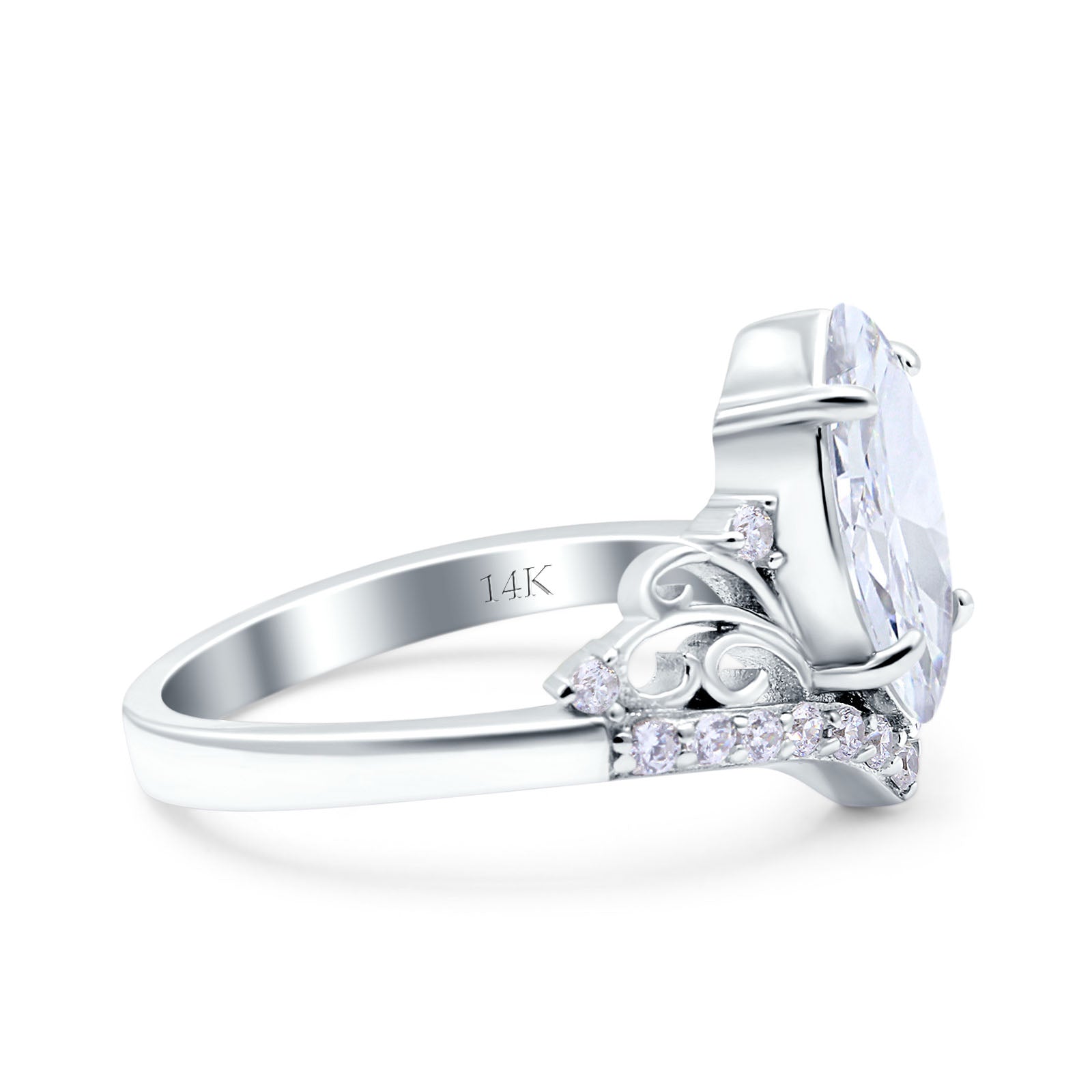 14K Gold Marquise Shape Art Deco Bridal Simulated Cubic Zirconia Wedding Engagement Ring