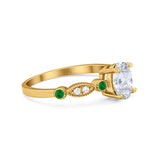 14 Karat Gold, Vintage-Stil, ovale Form, Braut-Ehering, grüner Smaragd, künstlicher Zirkonia, Verlobungsring