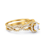 14K Gold Two Piece Infinity Shank Round Shape Bridal Set Wedding Engagement Band Simulated CZ Ring