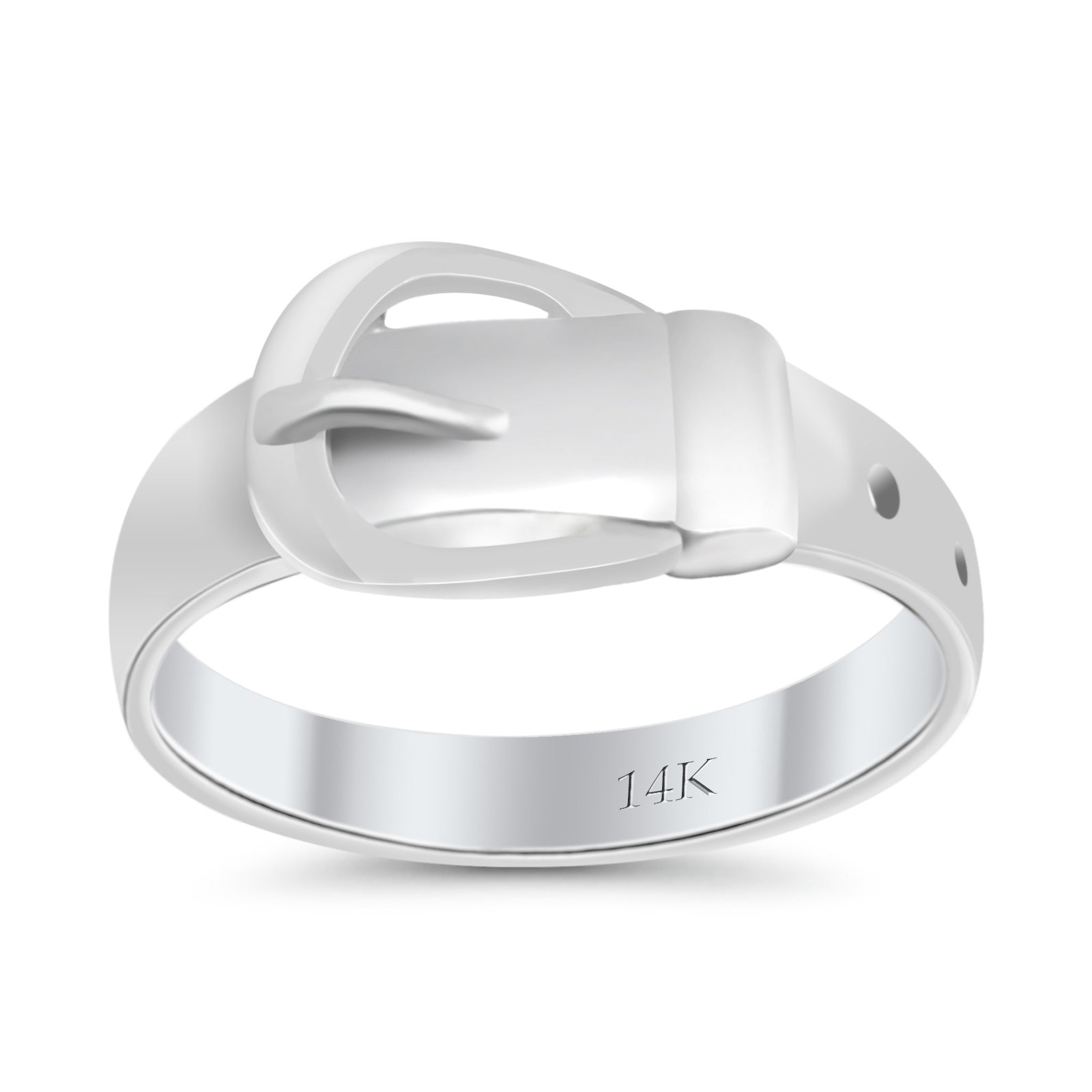 14K Gold Simple Plain Belt Buckle Fashion Trendy Wedding Engagement Ring