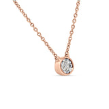 14K Gold 0.07ct Solitaire Bezel Set Diamond Pendant Chain Necklace 18" Long
