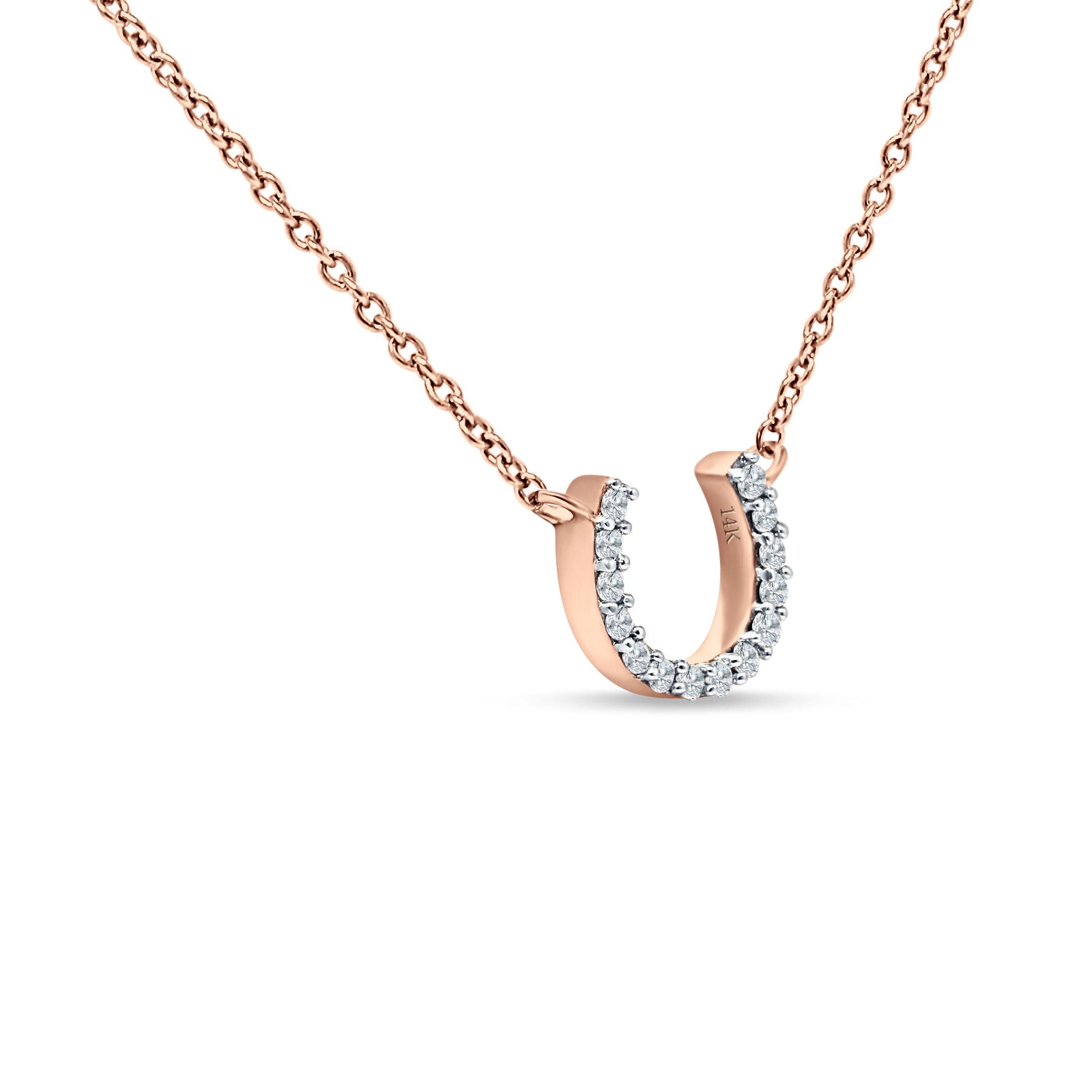 14K Gold 0.06ct Diamond Horseshoe Pendant Chain Necklace 18" Long