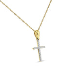 Halskette mit Kreuz-Diamant-Anhänger aus 14-karätigem Gold, 0,10 Karat, 45,7 cm lang