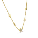Diamond Flower Star Pendant Necklace 14K Gold 0.09ct