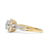 Diamant-Halo-Ring, gedrehter Unendlichkeitsschaft, 14 K Gold, 0,34 ct