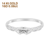 14K Gold 0.08ct Round Petite Dainty Art Deco 4mm G SI Semi Mount Diamond Engagement Wedding Ring