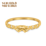 14K Gold 0.08ct Round Petite Dainty Art Deco 4mm G SI Semi Mount Diamond Engagement Wedding Ring