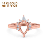 14K Gold 0.17ct Teardrop Art Deco Pear 9mmx6mm G SI Semi Mount Diamond Engagement Wedding Ring