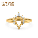 14 K Gold, 0,17 ct, tropfenförmiger Art-Deco-Birne, 9 mm x 6 mm, G SI, halbgefasster Diamant-Verlobungs-Ehering