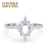 14K Gold 0.33ct Vintage Oval 8mmx6mm G SI Semi Mount Diamond Engagement Wedding Ring
