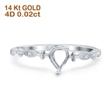 14K Gold 0.02ct Teardrop Pear 5mmx7mm G SI Semi Mount Diamond Engagement Wedding Ring
