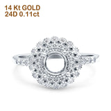 14 K Gold 0,11 ct Halo Art Deco rund 5,5 mm G SI Semi Mount Diamant Verlobungs-Ehering