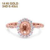 14K Gold 0,43ct Vintage Art Deco Halo Oval 7mmx5mm G SI Semi Mount Diamant Verlobungs-Ehering
