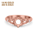 14K Gold 0.03ct Vintage Design Solitaire Round 6mm G SI Semi Mount Diamond Engagement Wedding Ring