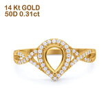 14K Gold 0.31ct Teardrop Pear Infinity Round 11mm G SI Semi Mount Diamond Engagement Wedding Ring
