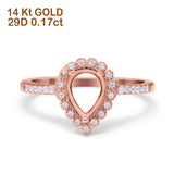 14K Gold 0.17ct Teardrop Pear Halo 8mmx6mm G SI Semi Mount Diamond Engagement Wedding Ring