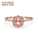 14 K Gold, 0,15 ct, runder, zierlicher, zierlicher 6 mm G SI, halbgefasster Diamant-Verlobungs-Ehering