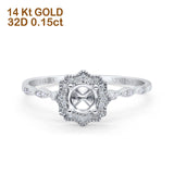 14 K Gold, 0,15 ct, runder, zierlicher, zierlicher 6 mm G SI, halbgefasster Diamant-Verlobungs-Ehering