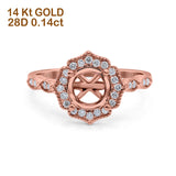 14 K Gold 0,14 ct Art Deco rund 7 mm G SI Semi Mount Diamant Verlobungs-Ehering
