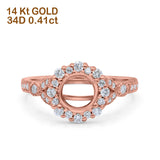 14 K Gold 0,41 ct Floral Art Deco rund 6 mm G SI Semi Mount Diamant Verlobungs-Ehering