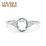 14 K Gold 0,05 ct ovaler Art Deco 8 mm x 6 mm G SI Halbfassungs-Diamant-Verlobungs-Ehering