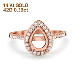 14K Gold 0.23ct Teardrop Pear 8mmx6mm G SI Semi Mount Diamond Engagement Wedding Ring