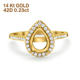 14K Gold 0.23ct Teardrop Pear 8mmx6mm G SI Semi Mount Diamond Engagement Wedding Ring