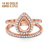 14K Gold 0.37ct Teardrop Pear 8mmx6mm G SI Semi Mount Diamond Engagement Bridal Wedding Ring
