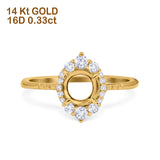 14 K Gold 0,33 ct Halo Vintage rund 7 mm G SI Semi Mount Diamant Verlobungs-Ehering
