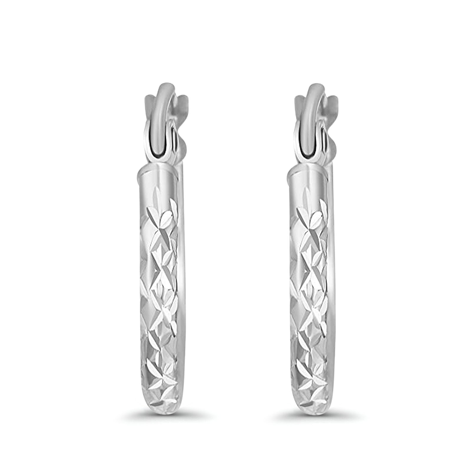14K White Gold 1.5mm Thickness Hoop Huggie Earrings - 4 Different Size Available Best Anniversary Birthday Gift for Her