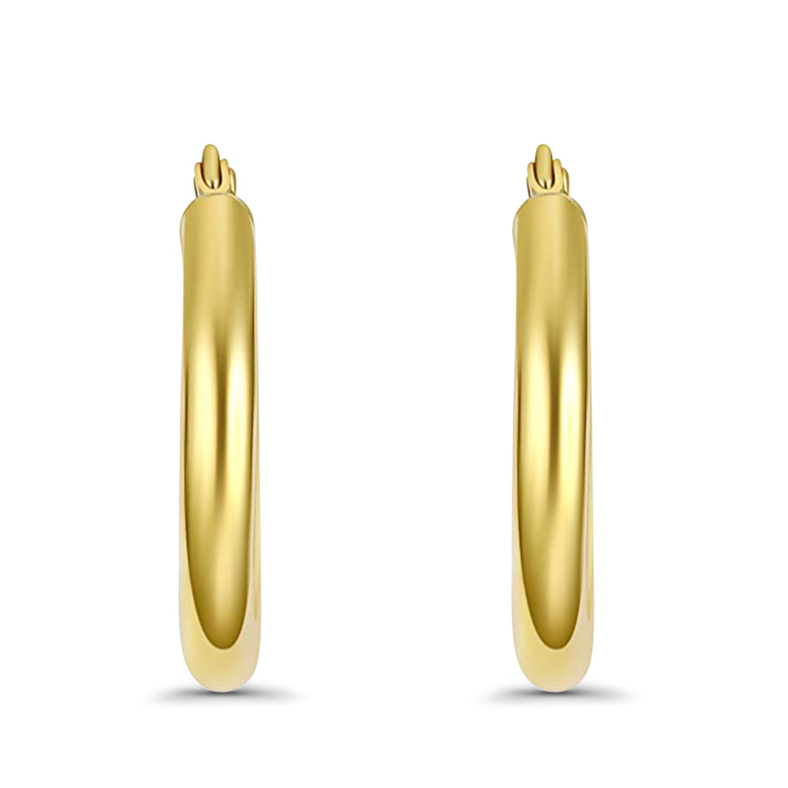 Solid 14K Yellow Gold 3mm Thickness Hoop Earrings - 6 Different Size Available, Best Anniversary Birthday Gift for Her