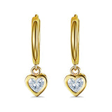 14K Yellow Gold Fancy Huggie Dangle Heart CZ Earrings (22mm)
