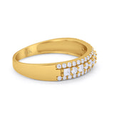14K Gold Art Deco Half Eternity Band Round Shape Simulated CZ Wedding Engagement Ring