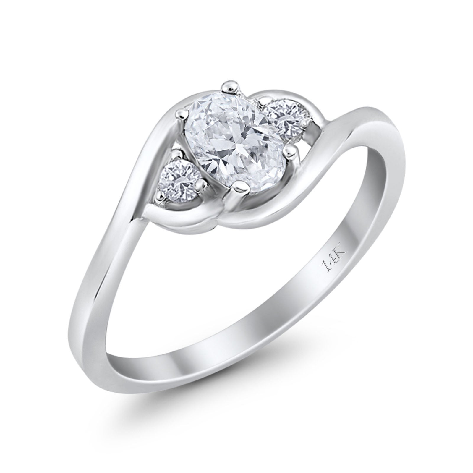 14K Gold Oval Shape Simulated Cubic Zirconia Bridal Wedding Engagement Ring