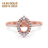 14K Gold 0.32ct Oval 8mmx6mm G SI Semi Mount Diamond Engagement Wedding Ring