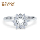 14K Gold 0.17ct Round 6mm G SI Semi Mount Diamond Engagement Wedding Ring