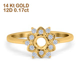 Verlobungs-/Ehering aus 14-karätigem Gold, 0,17 ct, rund, 6 mm G SI, halbgefasster Diamant