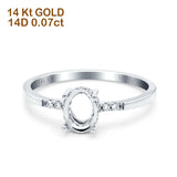 14 K Gold, 0,07 ct, oval, 8 mm x 6 mm, G SI, halbgefasster Diamant-Verlobungs-Ehering