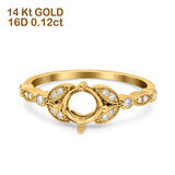 14 K Gold 0,12 ct runder Art Deco 6 mm G SI Semi Mount Diamant-Verlobungs-Ehering