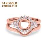 14 K Gold 0,31 ct runder zweiteiliger Halo 7 mm G SI halbgefasster Diamant-Verlobungs-Ehering