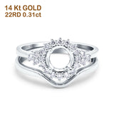 14K Gold 0.31ct Round Two Piece Halo 7mm G SI Semi Mount Diamond Engagement Wedding Ring