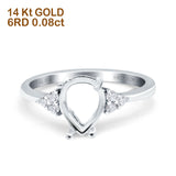 14 K Gold 0,08 ct Birne 8 mm x 6 mm G SI Semi Mount Diamant-Verlobungs-Ehering