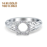 14K Gold 0.08ct Round Art Deco Filigree 6mm G SI Semi Mount Diamond Engagement Wedding Ring
