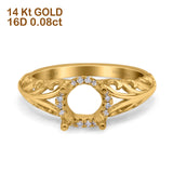 14K Gold 0.08ct Round Art Deco Filigree 6mm G SI Semi Mount Diamond Engagement Wedding Ring