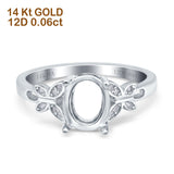 14K Gold 0.06ct Butterfly Accent Oval 8mmx6mm G SI Semi Mount Diamond Engagement Wedding Ring