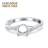 14K Gold 0.14ct Round Art Deco 6mm G SI Semi Mount Diamond Engagement Wedding Ring