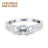 14 K Gold 0,53 ct rund drei Stein Vintage 6 mm G SI Semi Mount Diamant Verlobungs-Ehering