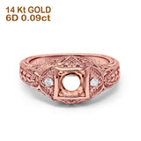 14K Gold 0.09ct Round Antique Style 5mm G SI Semi Mount Diamond Engagement Wedding Ring