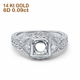 14K Gold 0.09ct Round Antique Style 5mm G SI Semi Mount Diamond Engagement Wedding Ring