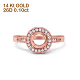 14 K Gold 0,10 ct runder Art Deco 6 mm G SI Semi Mount Diamant-Verlobungs-Ehering
